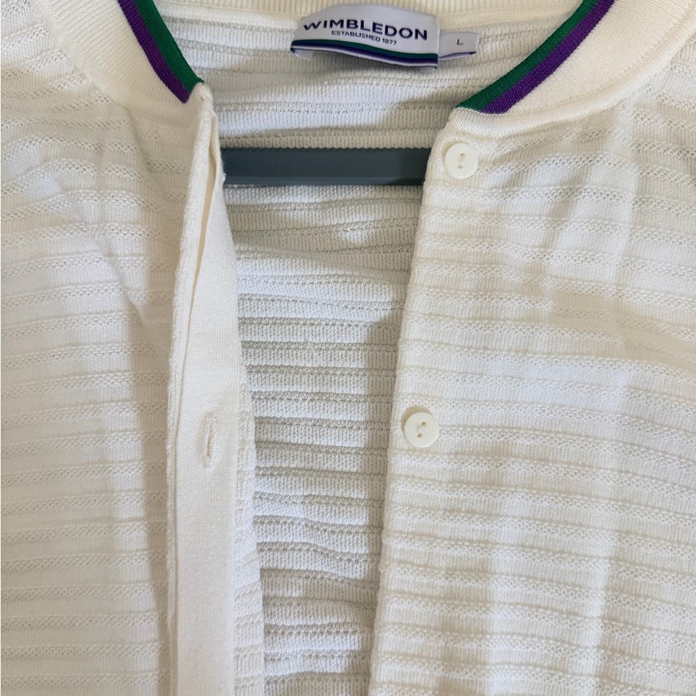 Official Wimbledon Collection White Ribbed Cardigan - Size L - Tenniscore